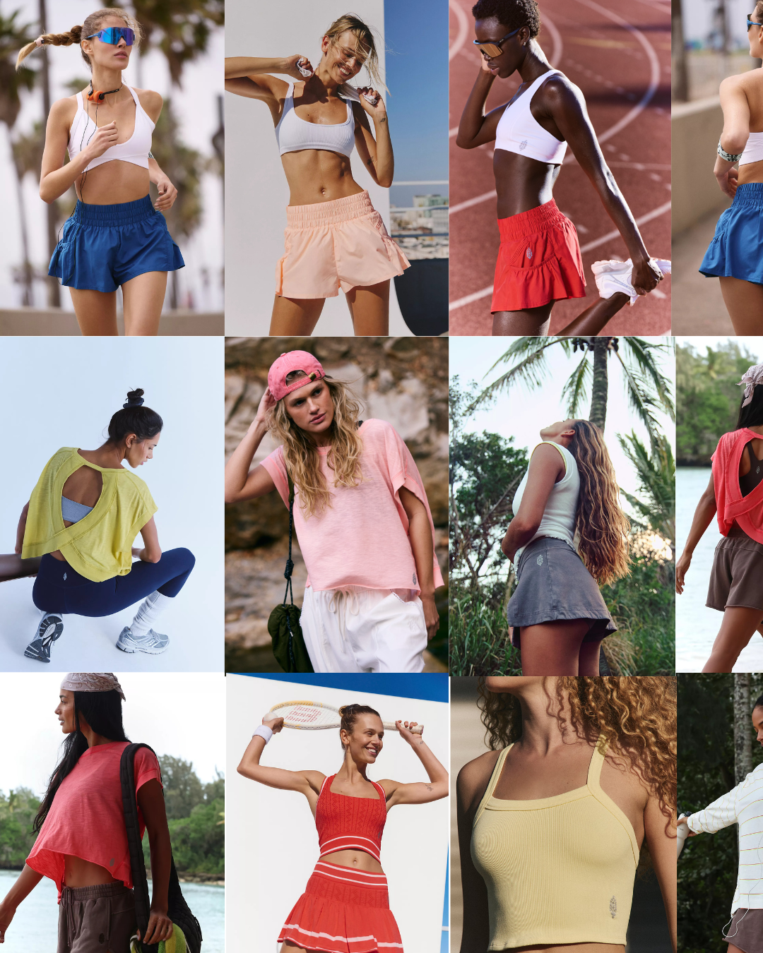Collage of women wearing Free People Movement spring activewear and athletic apparel.