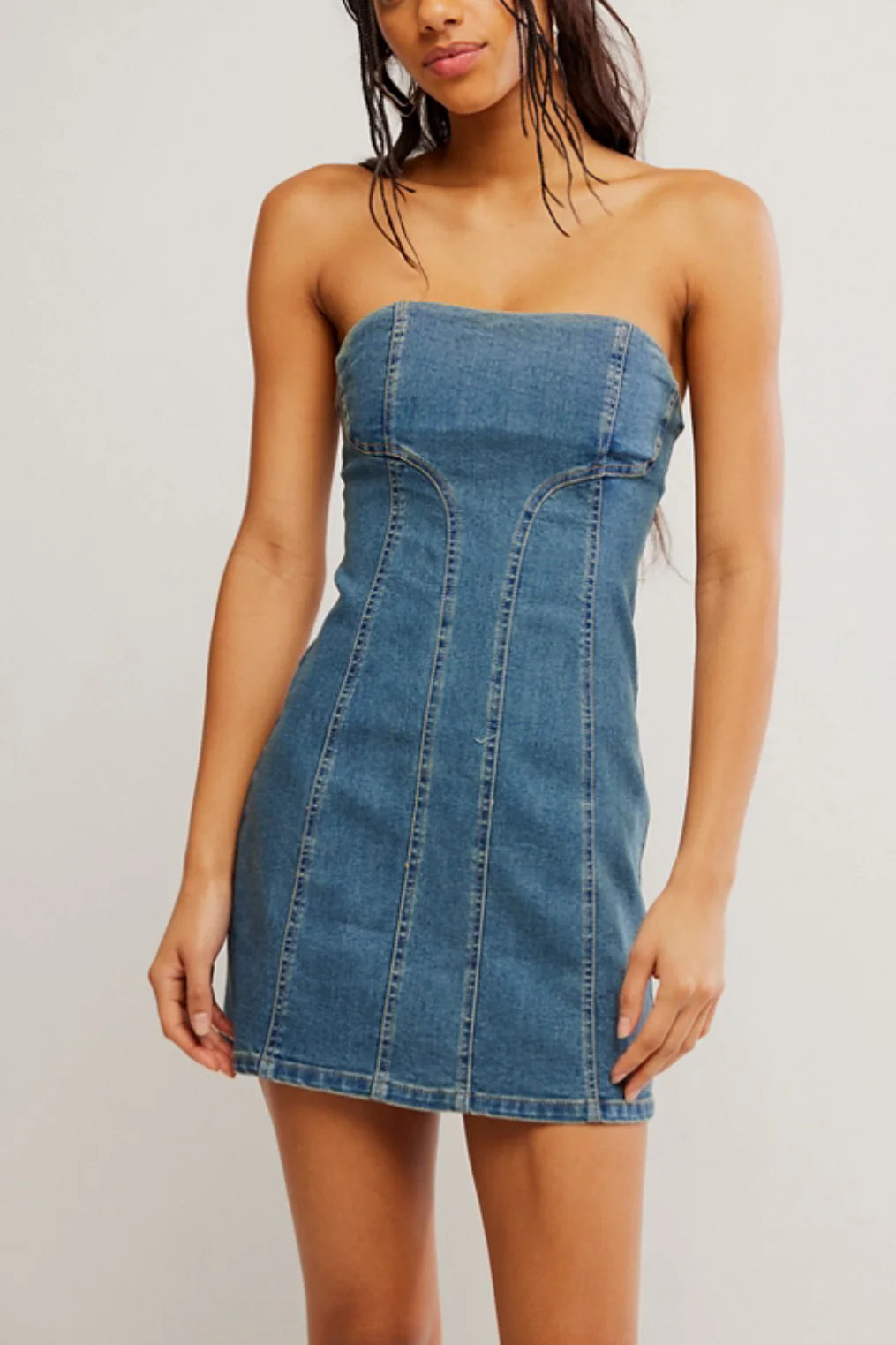 Alexa Denim Mini Dress by Free People in Blue, Size: US 6
