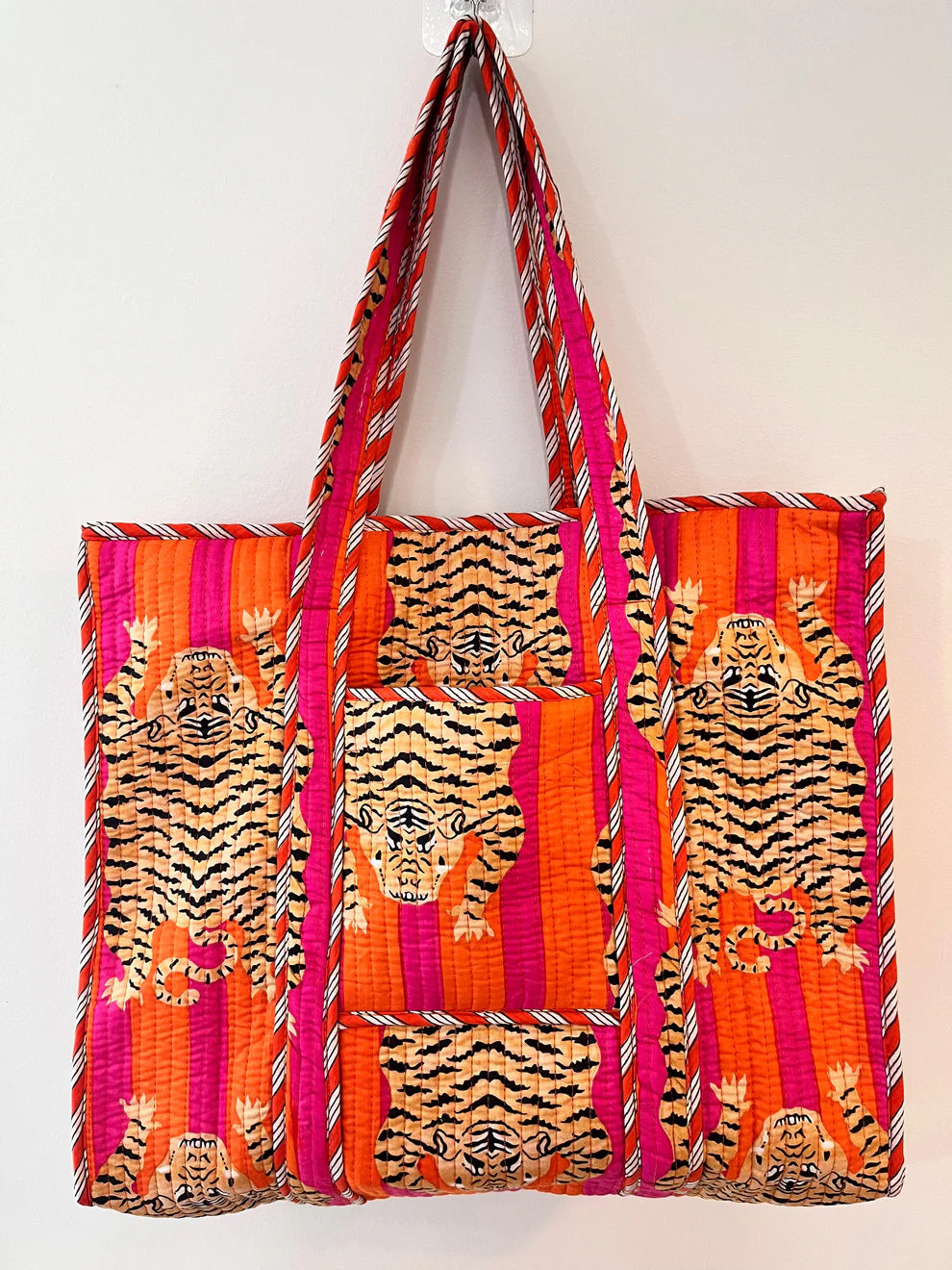 Block Printed Tote in Orange