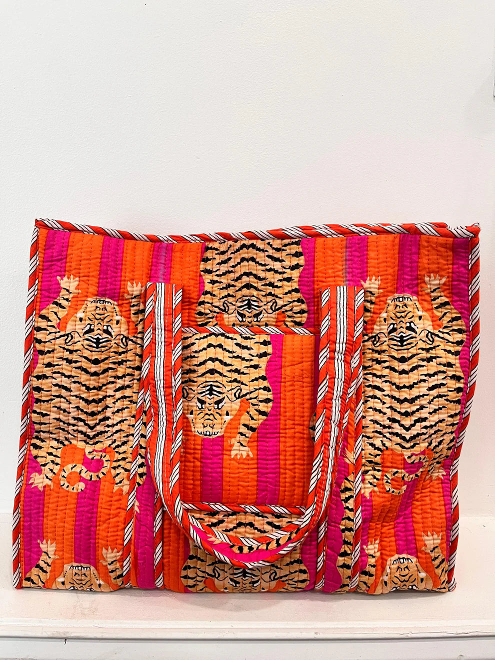 Block Printed Tote in Orange