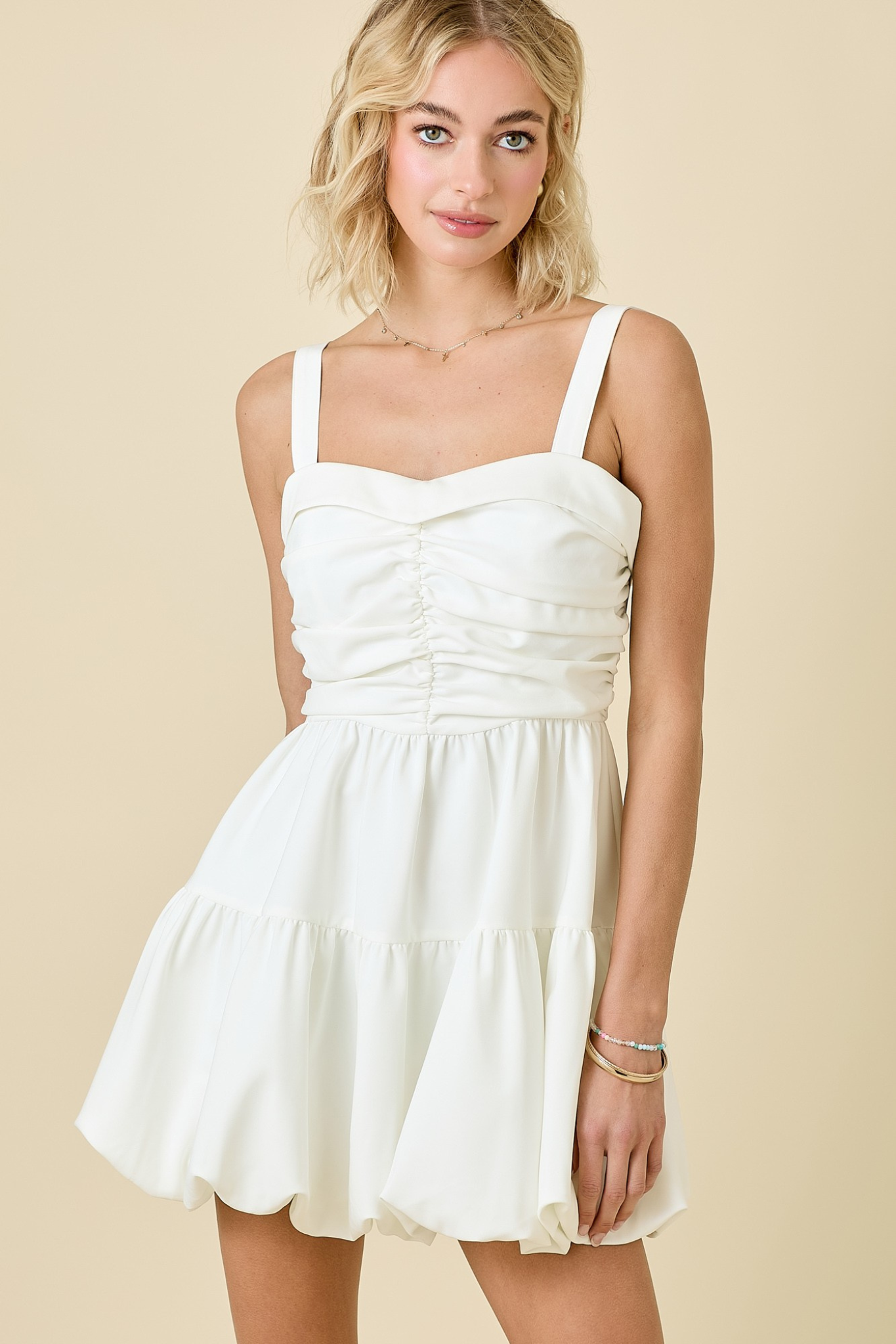 mini day dresses Day + Moon: Crepe Mini Dress in Off White