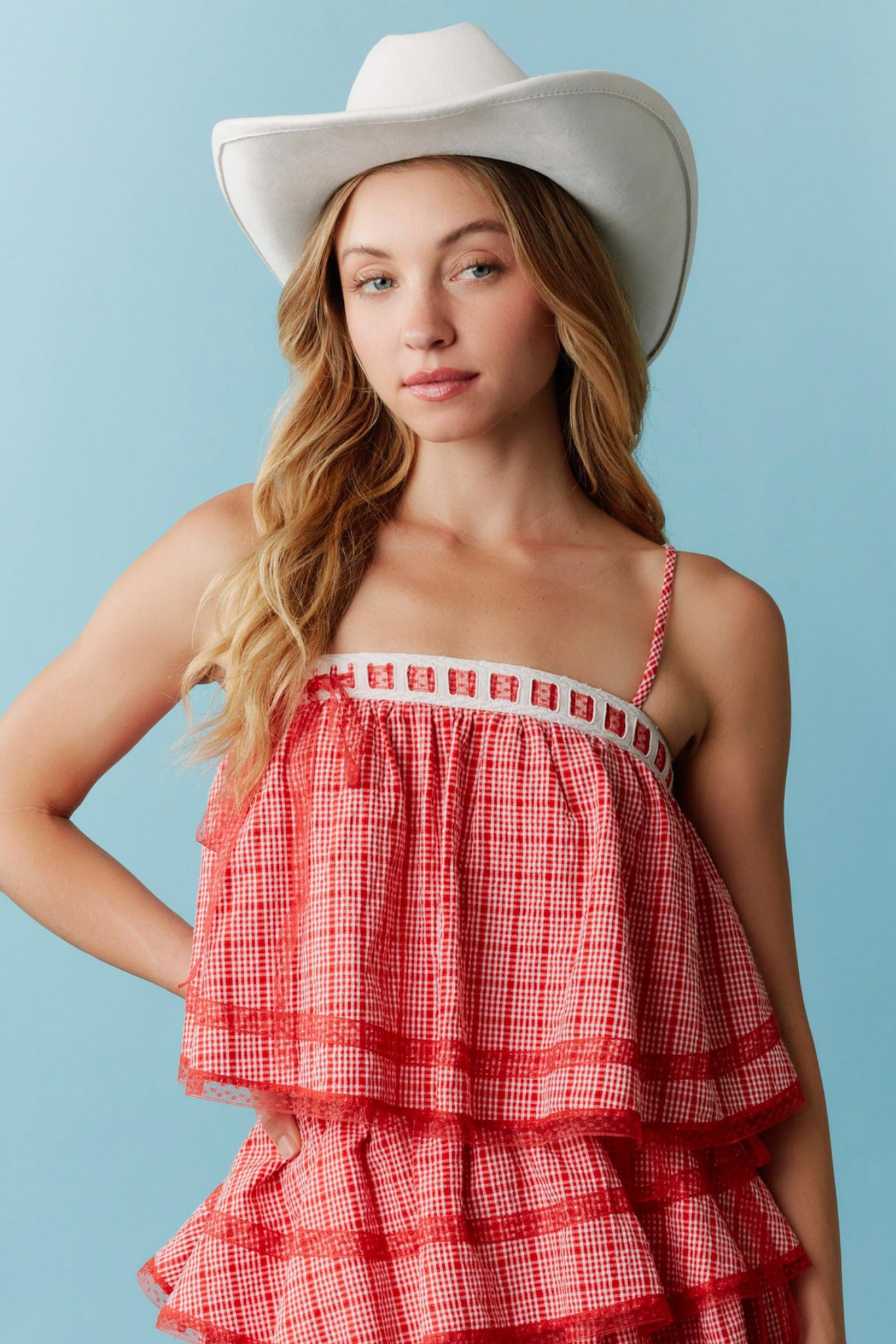 Daisy Gingham Crop Top in Red - J. Cole Shoes Large / Red