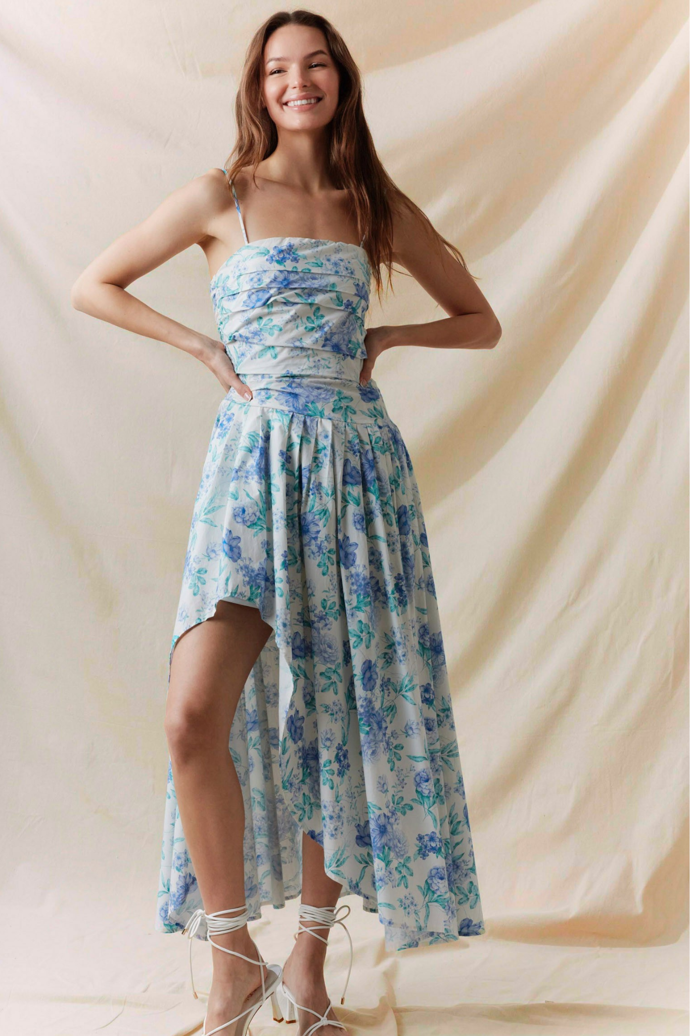 Violet Floral Dress in Blue and White