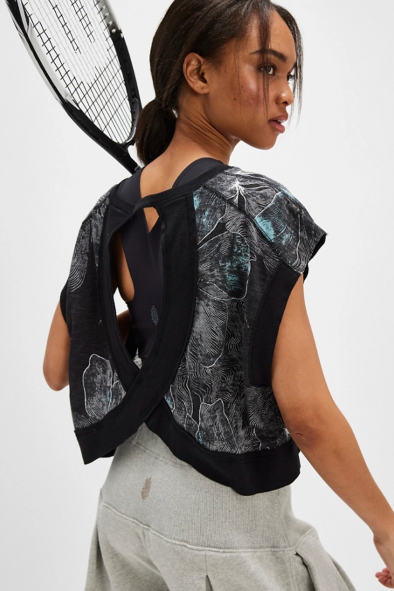 Free People Movement: My Time Tee Printed Midnight Floral Black