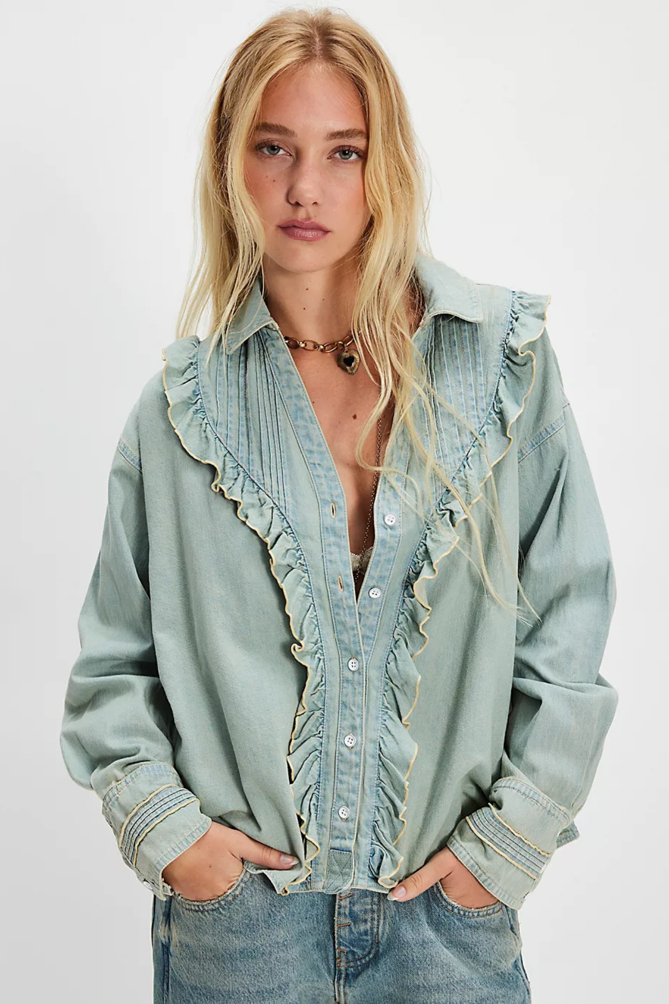 Free People: Tattered Ruffled Top in Vintage Tint Wash Cole