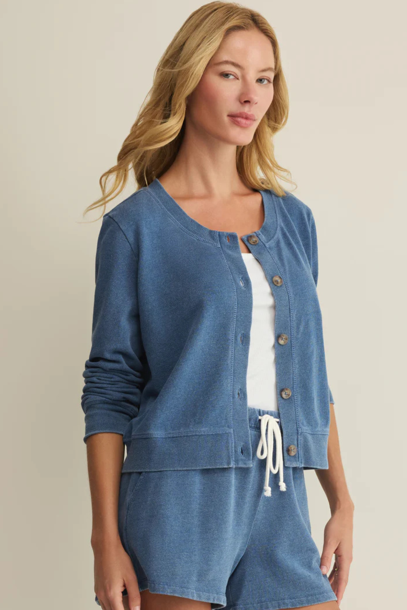 Z Supply: Daily Knit Denim Cardigan in Calypso Blue Indigo