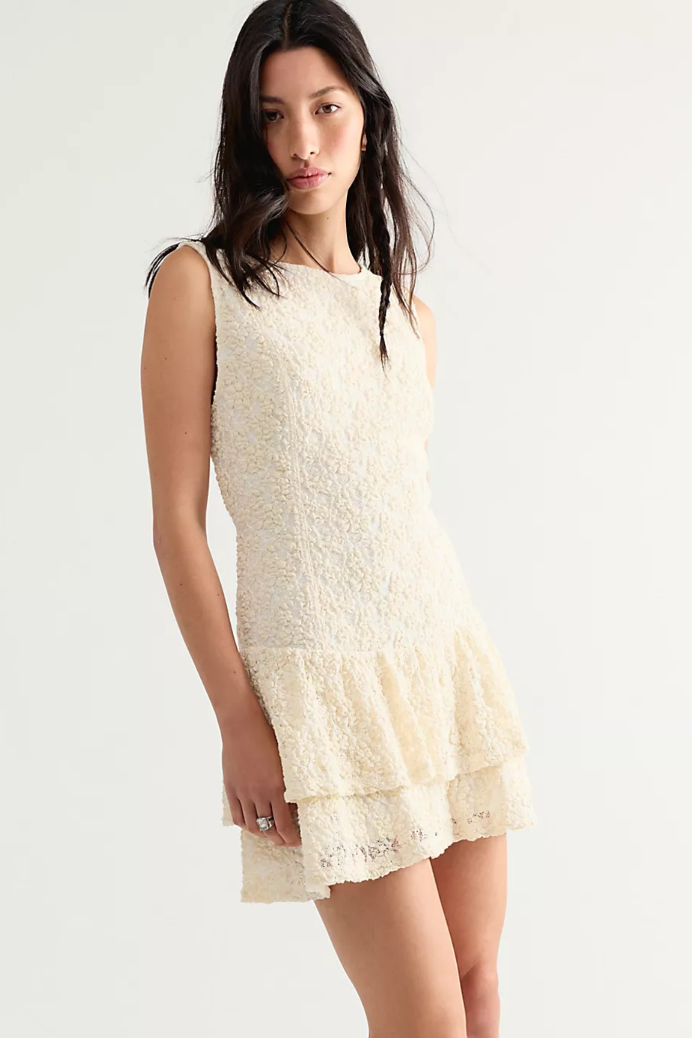 Slow Burn Lace Mini Dress by Free People in White, Size: M