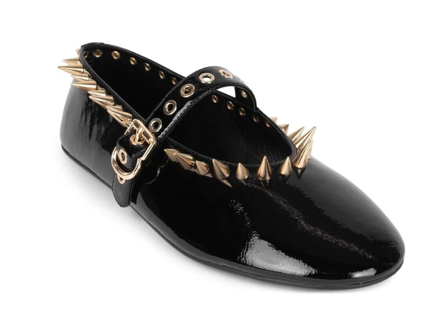 Jeffrey Campbell Dancer Spike Mary Jane Flat in Black Crinkle Patent Gold at Nordstrom, Size 8.5 Jeffrey Campbell Dancer Spike Mary Jane Flat in Black Crinkle Patent Gold at Nordstrom, Size 8.5