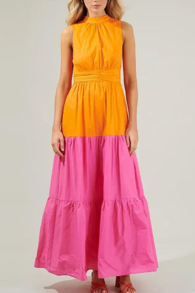 Riley Halter Maxi Dress in Orange & Pink - J. Cole ShoesSUGARLIPSRiley Halter Maxi Dress in Orange & Pink