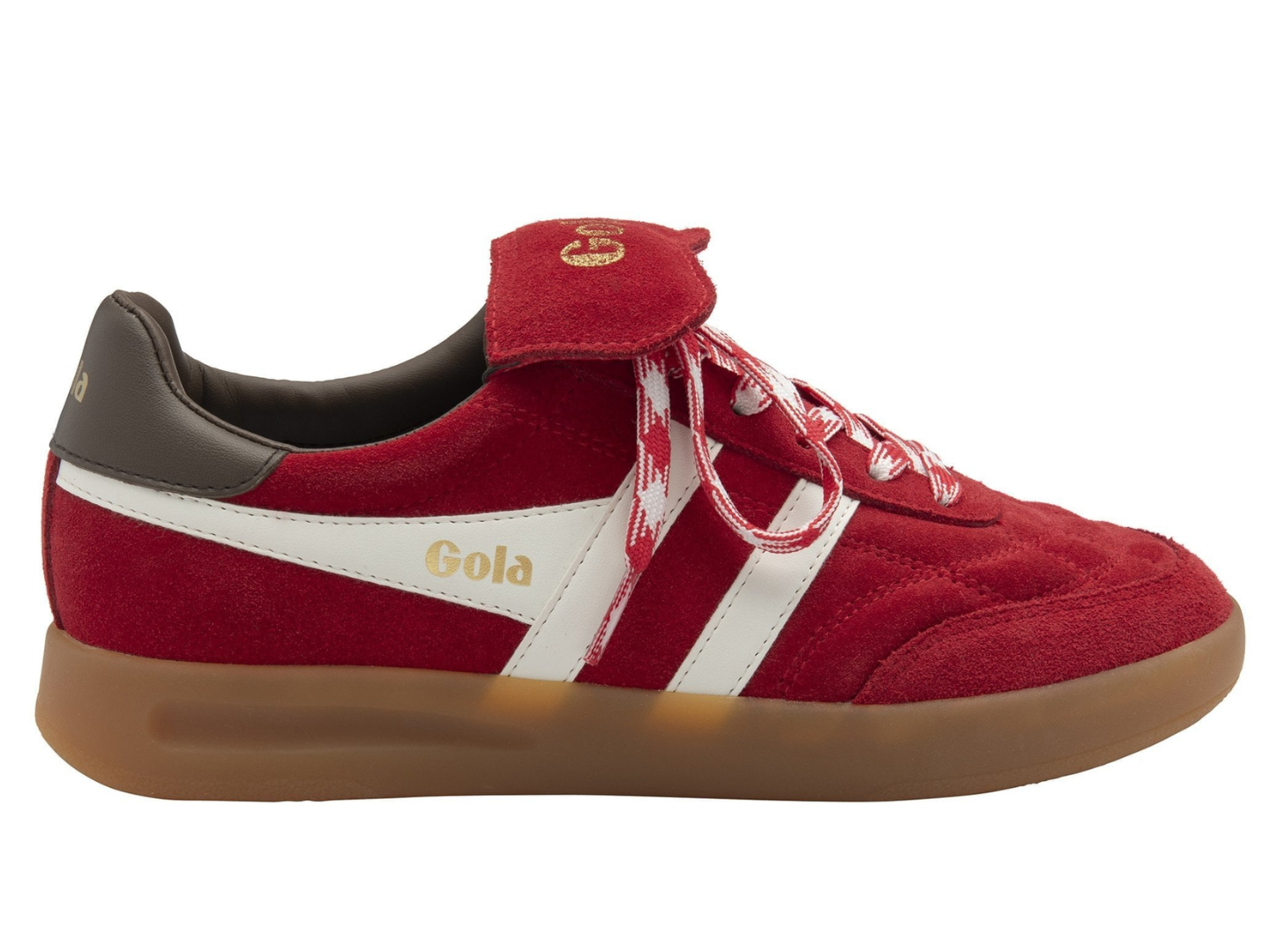 Gola: Stadia 86 Trainer in Red/Off White/Dark Brown/Gum