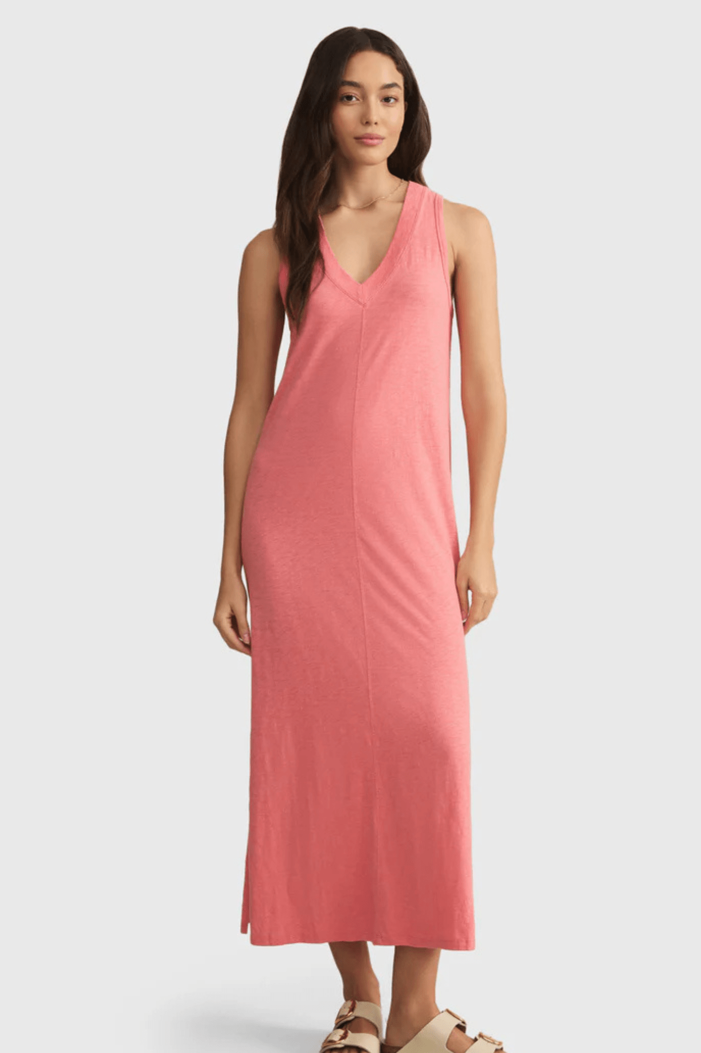 shoes for midi dresses Z Supply: Palisades Midi Dress in Sunset Pink