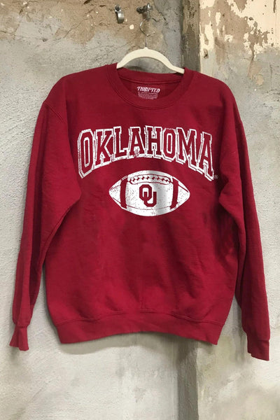 Crimson OU Sooners Wonka Football Thrifted Sweatshirt - J. Cole ShoesLIVY LUCrimson OU Sooners Wonka Football Thrifted Sweatshirt