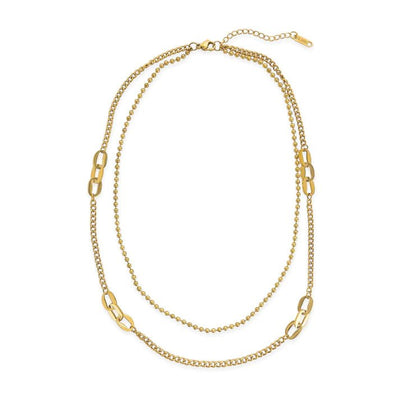 Double Chain Necklace in Gold S7N007G - J. Cole ShoesOMG BlingsDouble Chain Necklace in Gold S7N007G