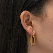 Oval Gold Hoop Drop Earrings Stainless Steel