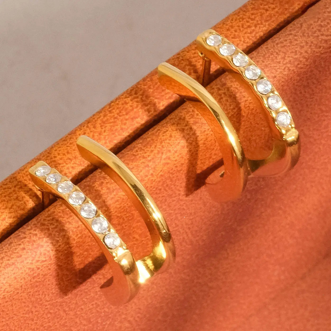 Dulce 18K Gold Non-Tarnish Cz Double Hoop Stud