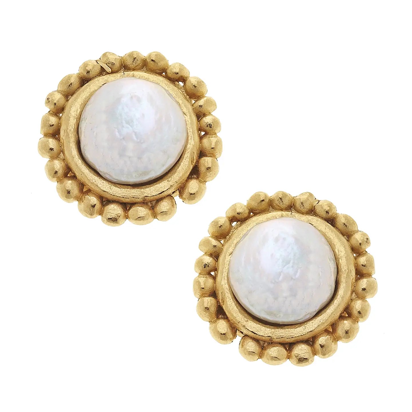 Susan Shaw: Gold with Coin Pearl Pierced Earrings