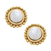 Susan Shaw: Gold with Coin Pearl Pierced Earrings
