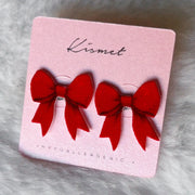 Kismet: Red Velvet Bow Ribbon Studs