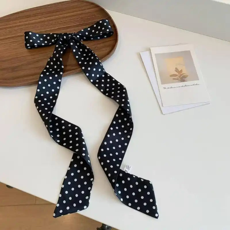 Soft Silky Skinny Twilly Scarf Necklace Wrap in Black