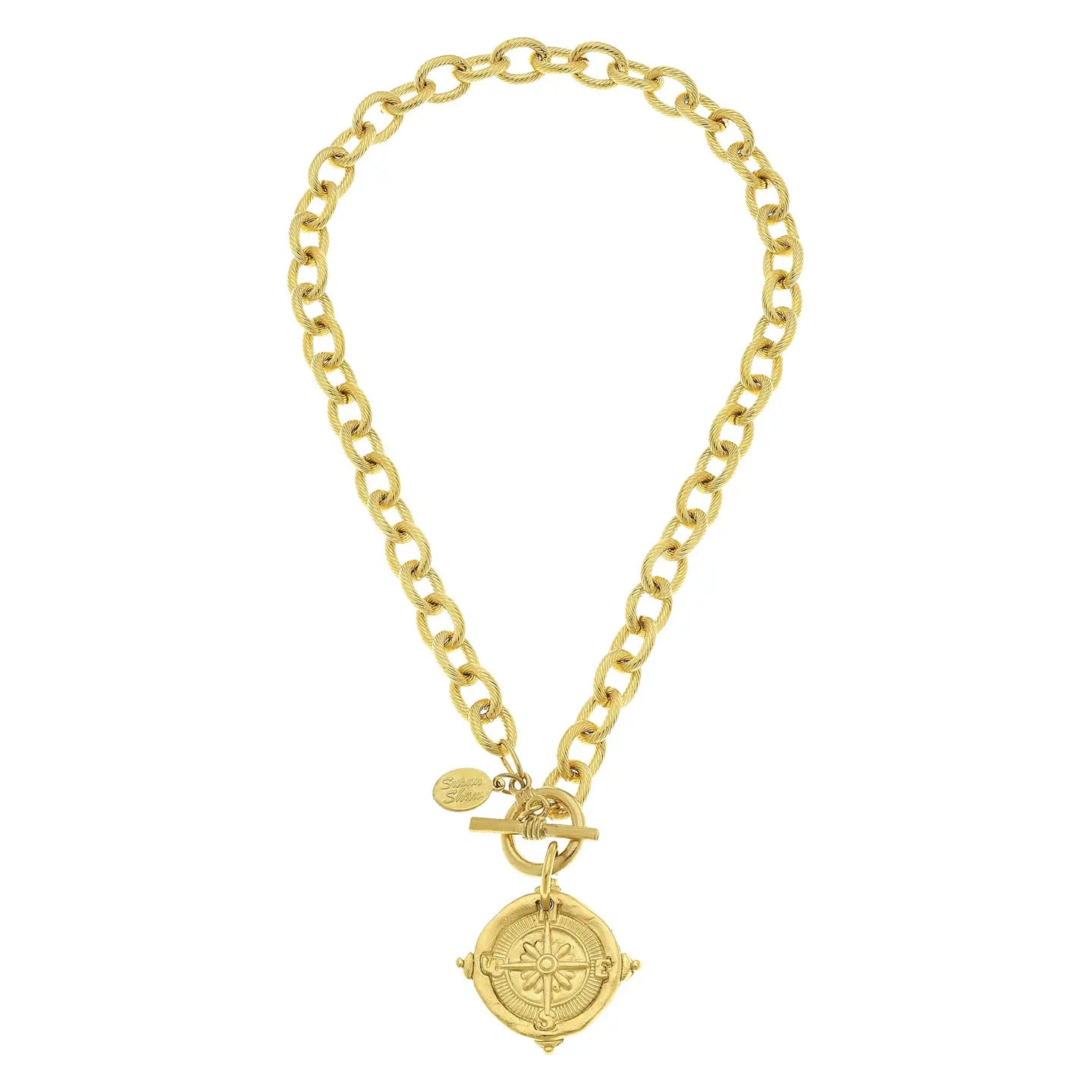 Susan Shaw: Handcast Gold Compass Front Toggle Necklace