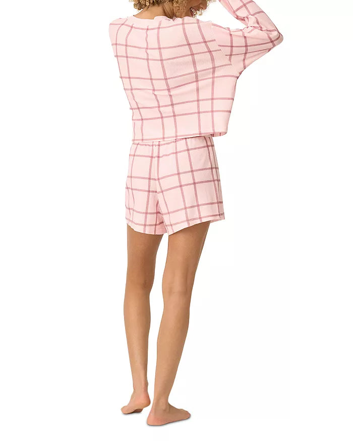 P.J. Salvage: Plaid Boyfriend Boxer Set in Baby Pink