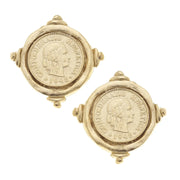 Susan Shaw: Gold Intaglio Coin Pierced Earrings