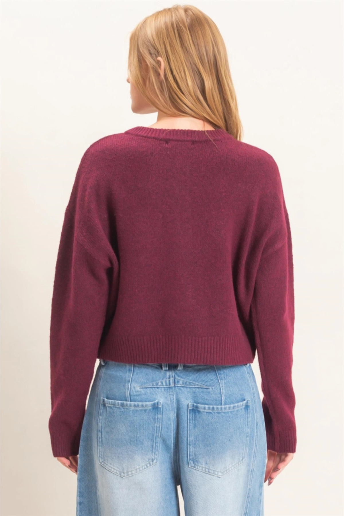 HYFVE Women’s Crew Neck Cardigan in Burgundy at J.Cole Shoes