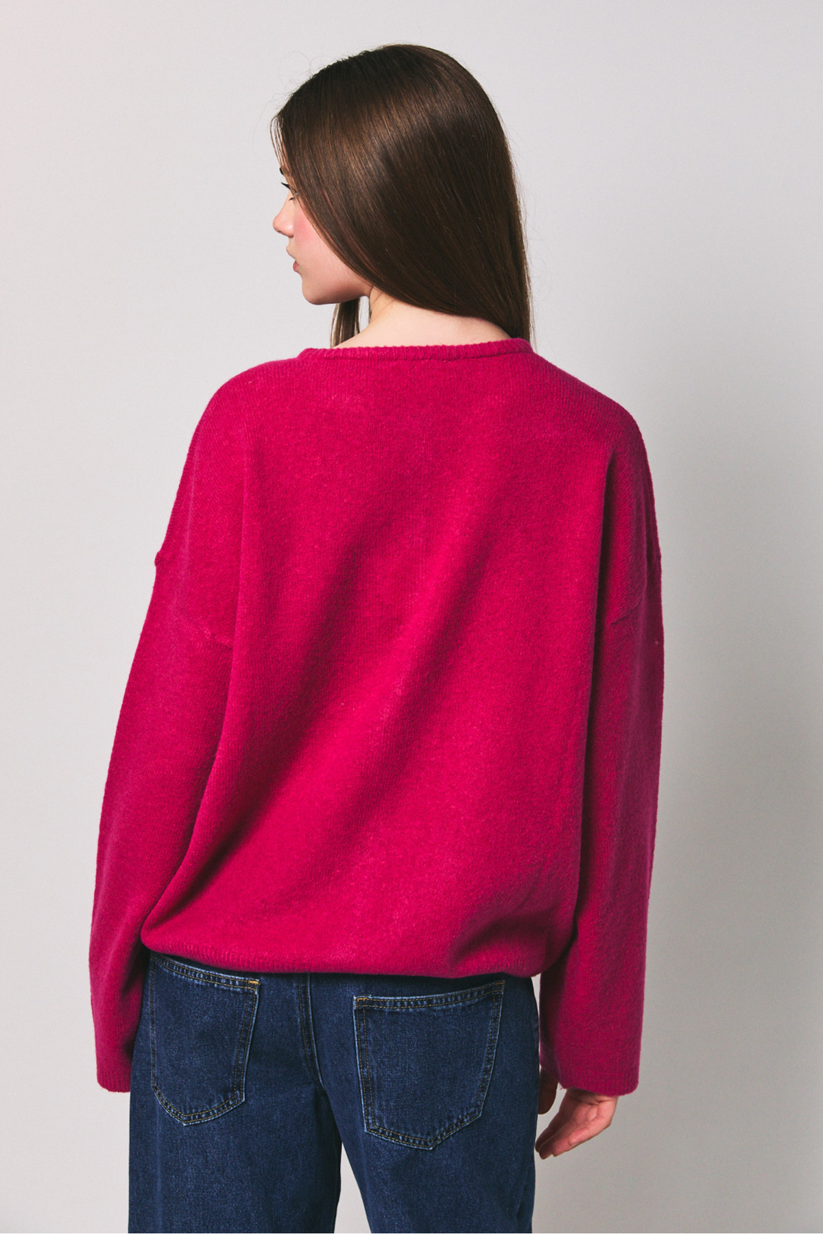 Le Lis Women's Long Sleeve Crew Neck Sweater Cardigan in Raspberry at J.Cole Shoes