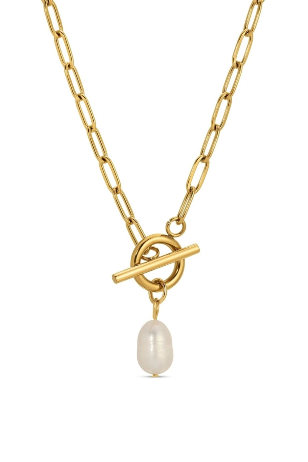 Splendid Iris Toggle Water-Resistant Paperclip Necklace with Pearl