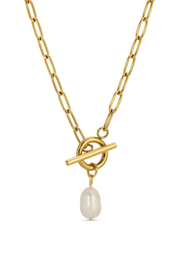 Splendid Iris Toggle Water-Resistant Paperclip Necklace with Pearl