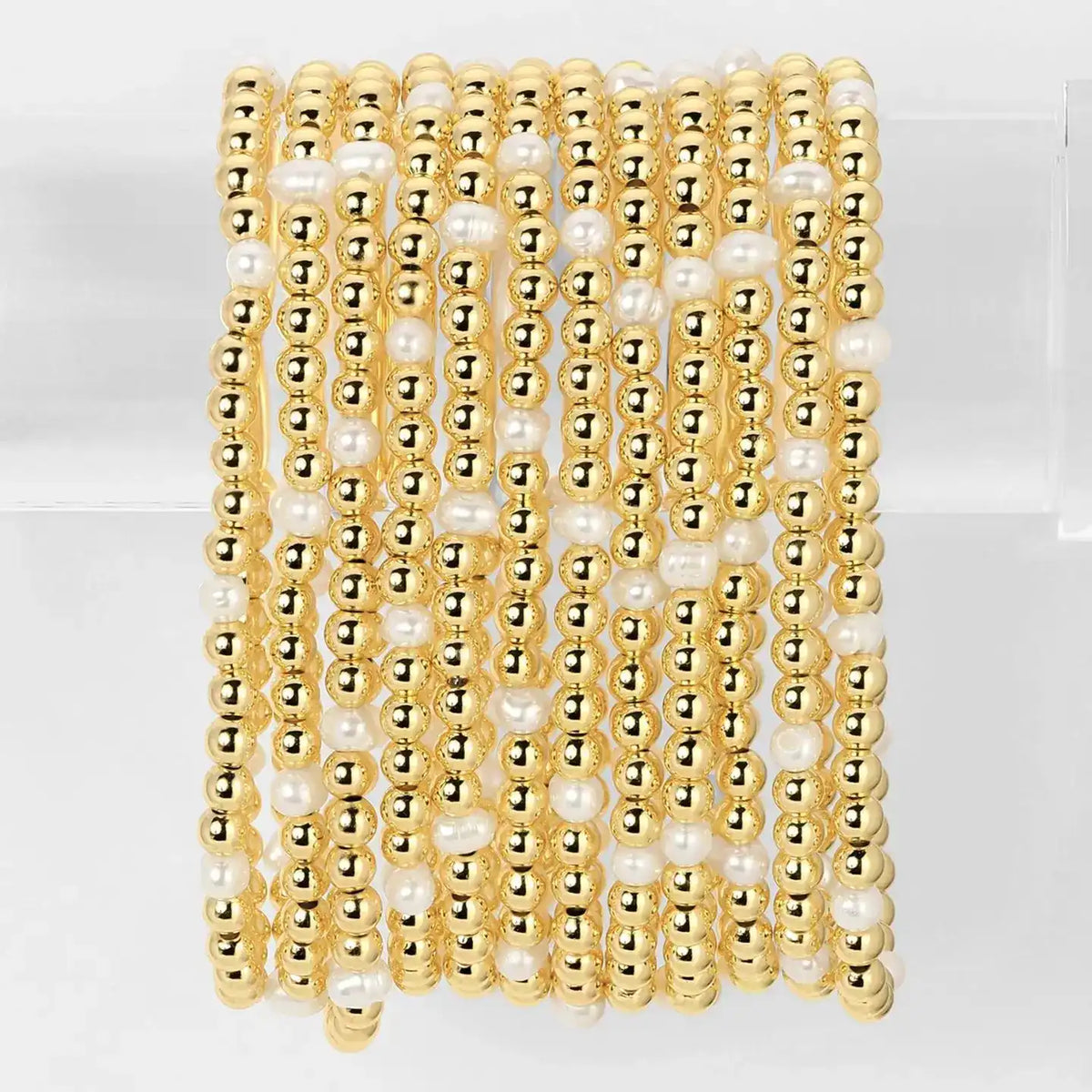 Splendid Iris 4mm Gold Bead & Pearl Stretch Bracelet