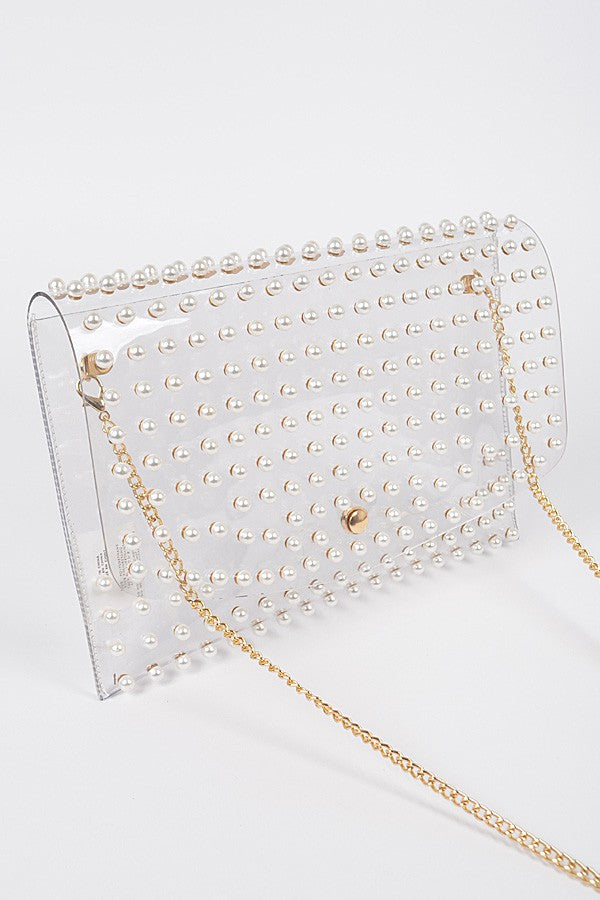Pearl Studded Transparent Envelope Clutch