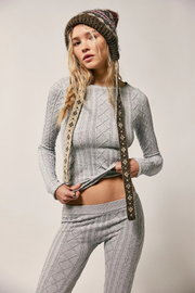 Free People Women's So Soft Seamless Modal Cable Long Sleeve in Heather Grey
