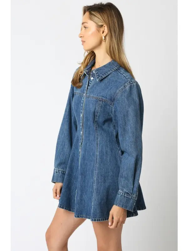 Olivaceous: Angelina Denim Button Dress Denim / L