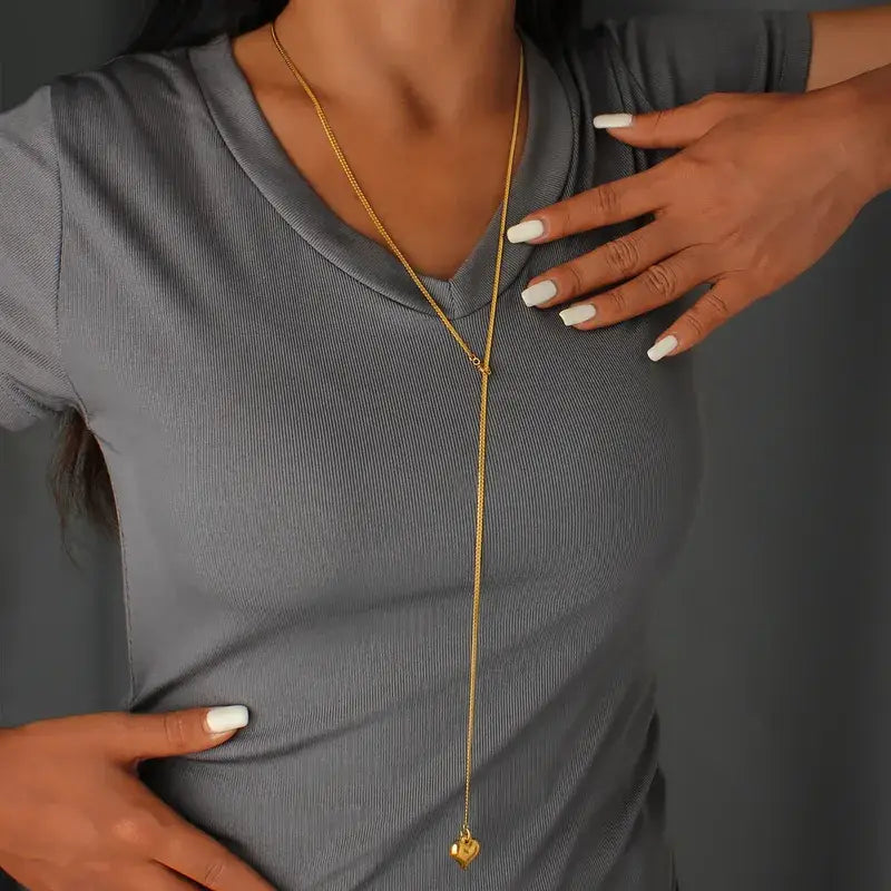 Stainless Steel Sweater Chain Necklace with Heart Jewlery