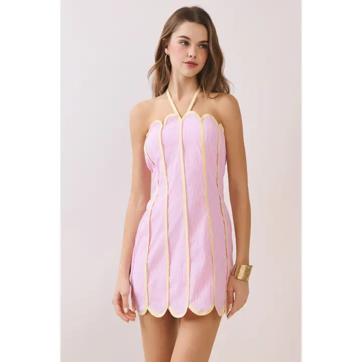 Miria Piping Detail Halter Neck Mini Dress
