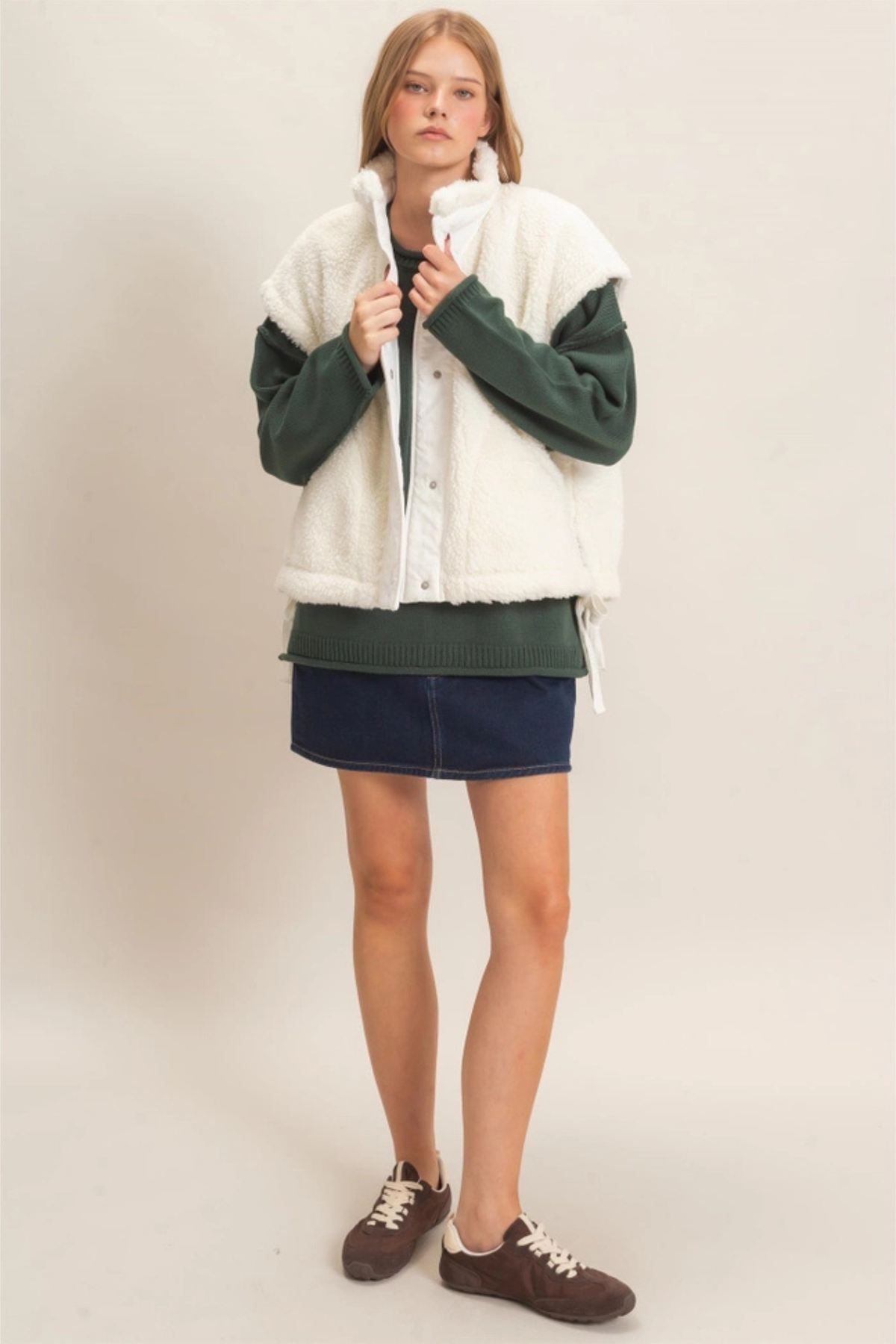HYFVE Women’s Sherpa Vest with Snap Closure in White