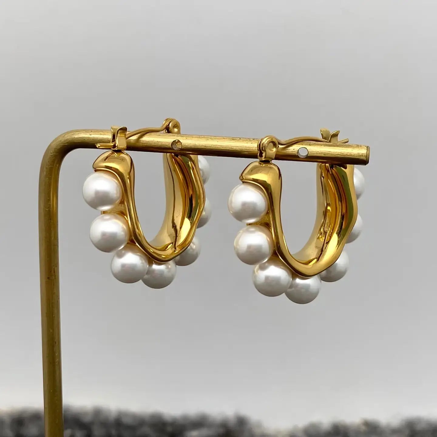 Pearls Hoop Earrings in Gold