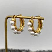 Pearls Hoop Earrings in Gold