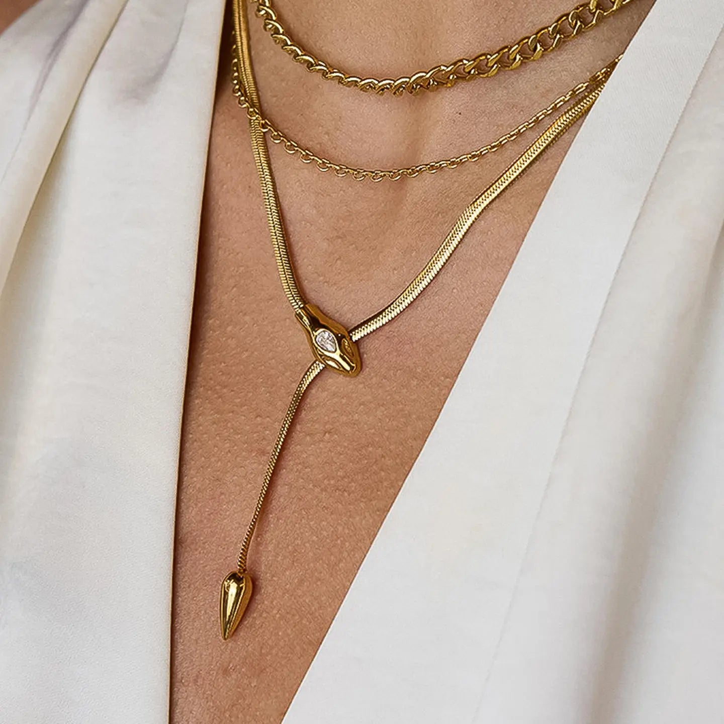 Gildora 18K Gold Non-Tarnish Serpent Y Lariat Necklace