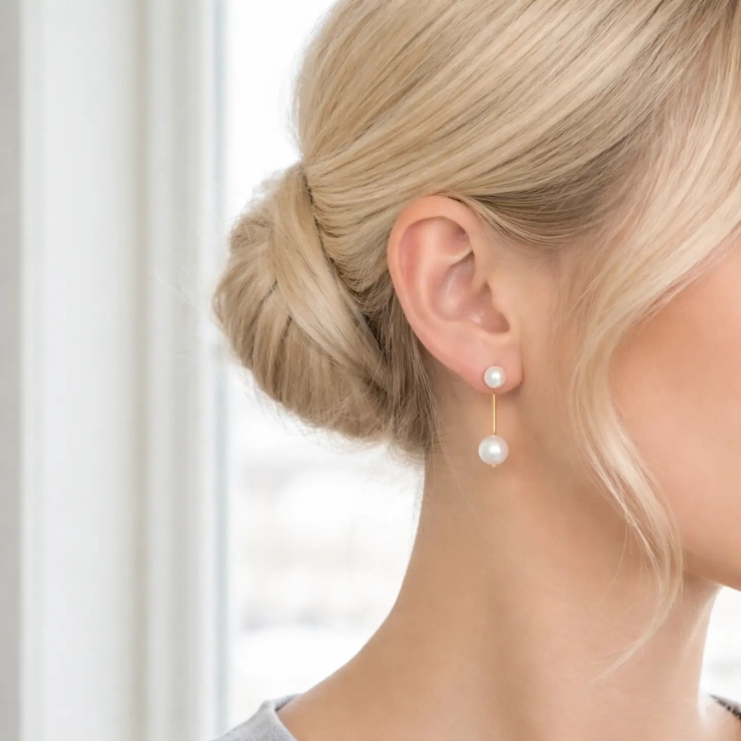 Ellison + Young: Modern Dual Pearl Drop Earrings – Minimal Gold Accent Design