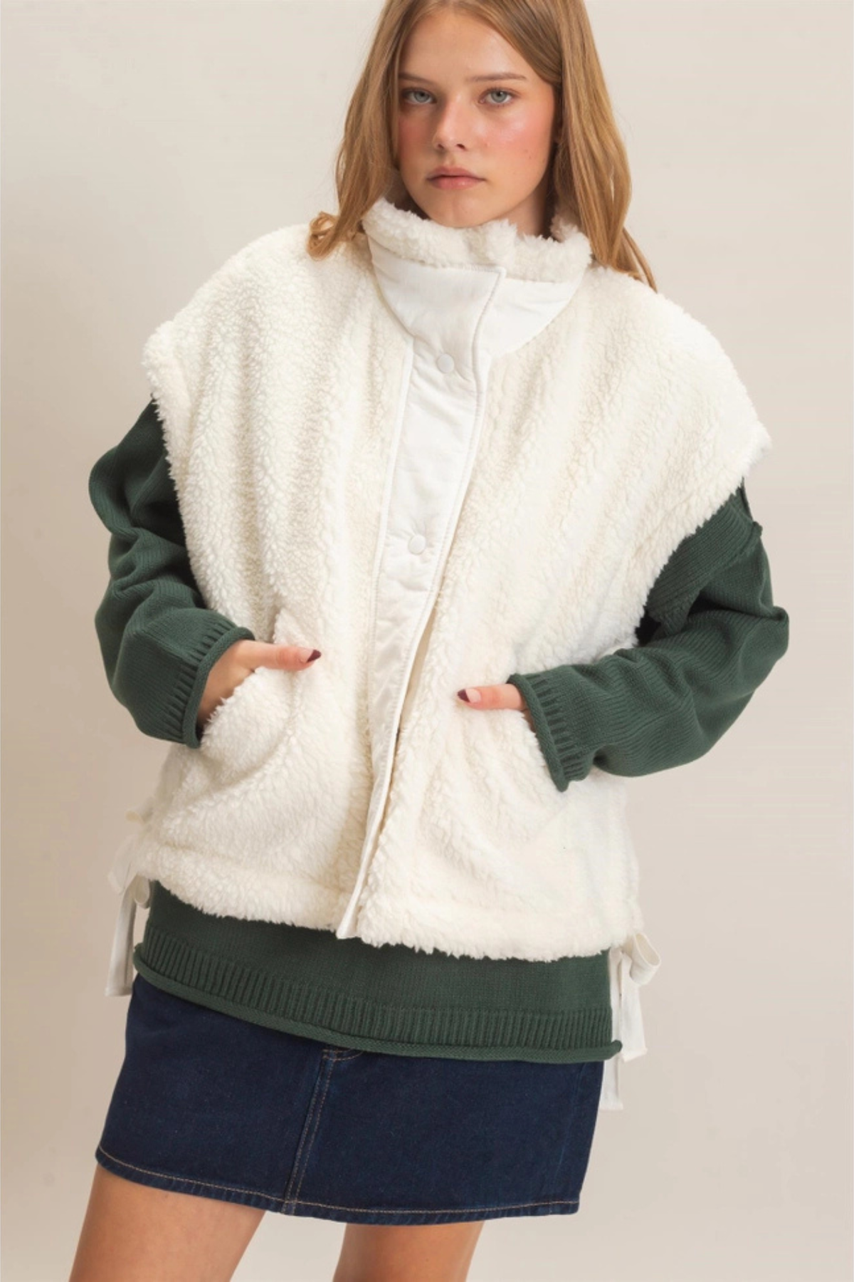 HYFVE Women’s Sherpa Vest with Snap Closure in White