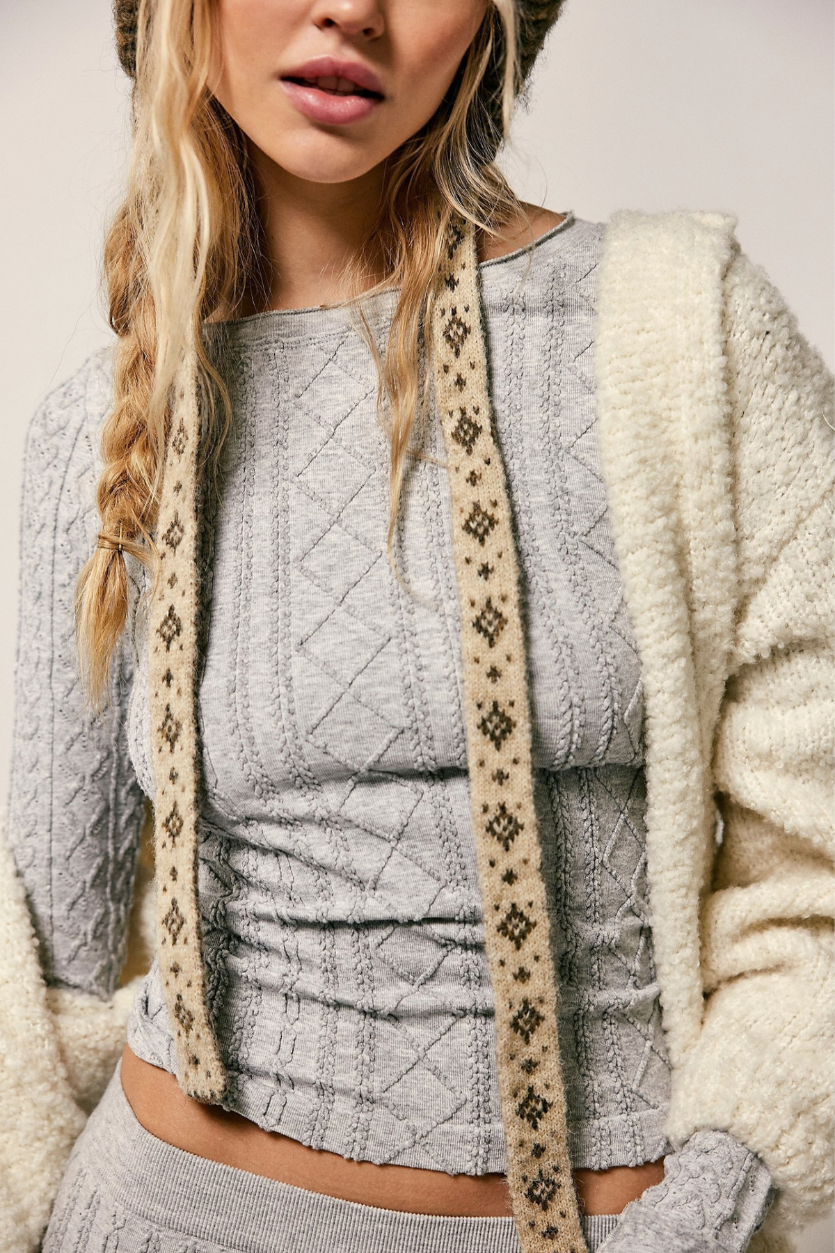 Free People Women's So Soft Seamless Modal Cable Long Sleeve in Heather Grey