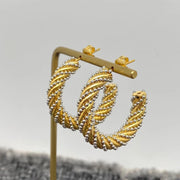 Steel Ball Twist Hoop Earrings in Gold