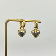 Two Tone Heart Huggie Earrings in Gold