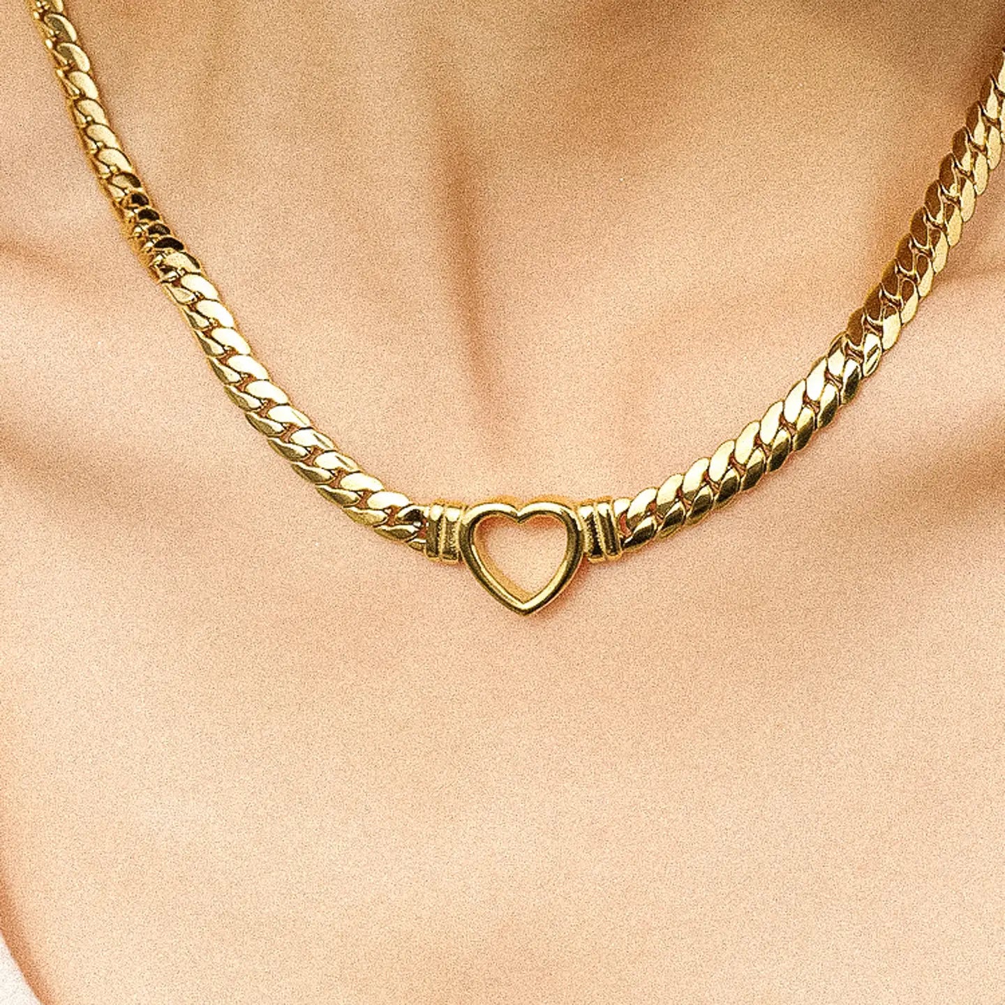 Tessa 14K Non-Tarnish Heart Snake Chain Necklace, Bracelet