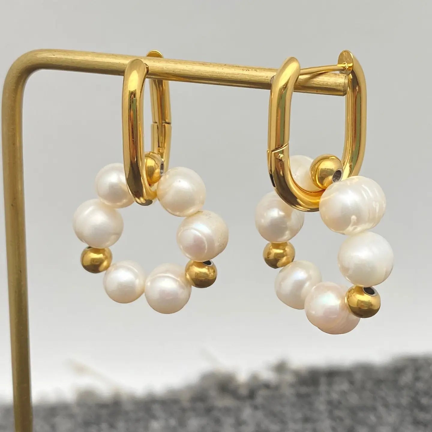 Pearl Charm Huggie Earrings in Gold