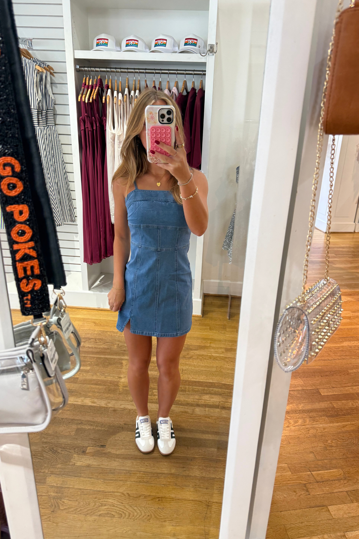 Baby Pink Women's Denim Bodycon Mini Dress with Square Neck