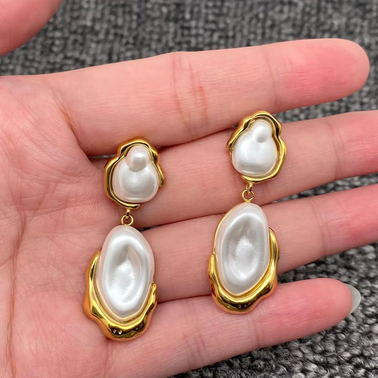Geometric Pearl Earrings in Gold