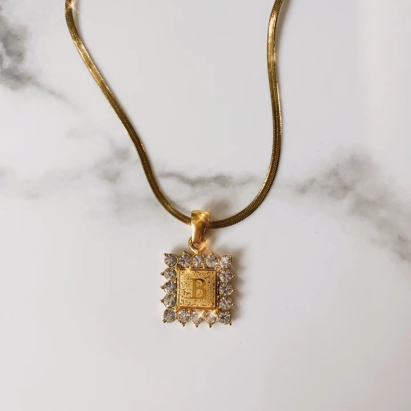 Goldie Square Initial Necklace in Gold